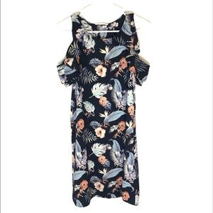 2/$15 Les Amis - Tropical Cold Shoulder Mini Dress Blue Green Floral – Size S